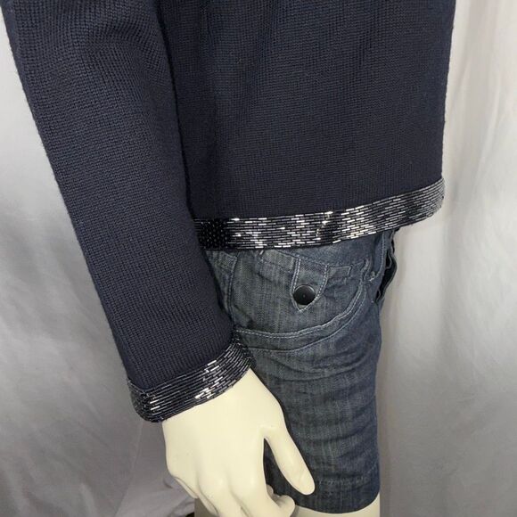 Jones New York 100% Merino Wool Black Sweater w/ Sequin Trim — Size M — New w/ T - Picture 8 of 16
